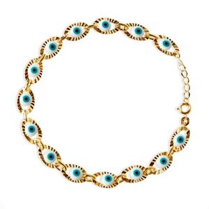 THE WHITE & BLUE EVIL EYE ORNATE BEZEL ANKLET